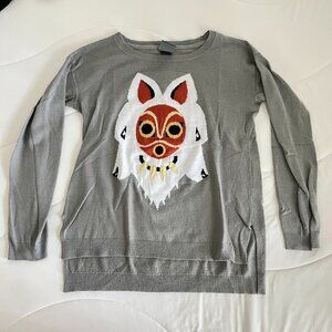Hot Topic Studio Ghibli Princess Mononoke Mask Gray Knit Sweater, Small
